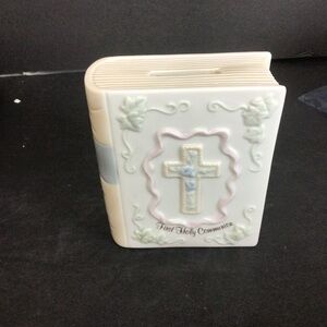 White Ceramic First Holy Communion Book Piggy Bank